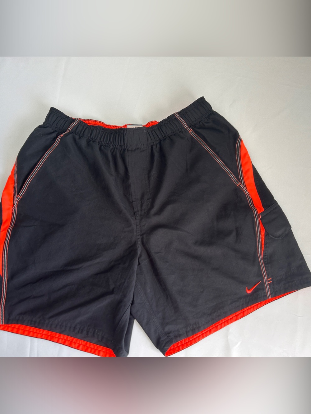 Nike Men’s Athletic Shorts Black Red Swoosh Elastic Waist Training